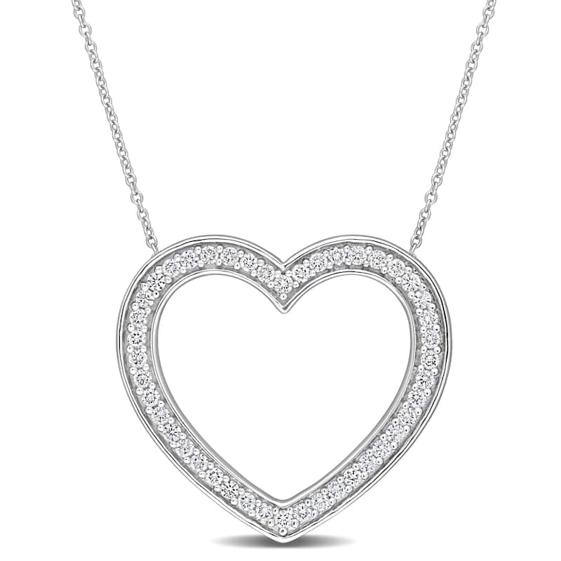 Miadora 10k White Gold 5/8ct TDW Diamond Open Heart Necklace