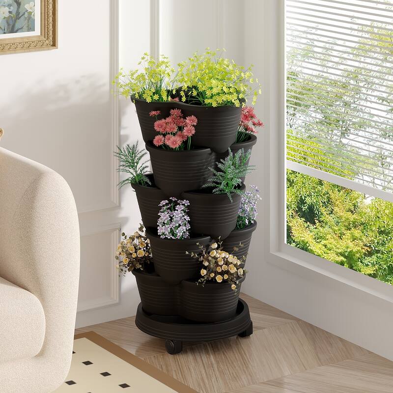 2 Pack Vertical Strawberry Planter, 5 Tier Hanging Vertical Gardening Planter, Stackable Garden Tower Pot for Flowers