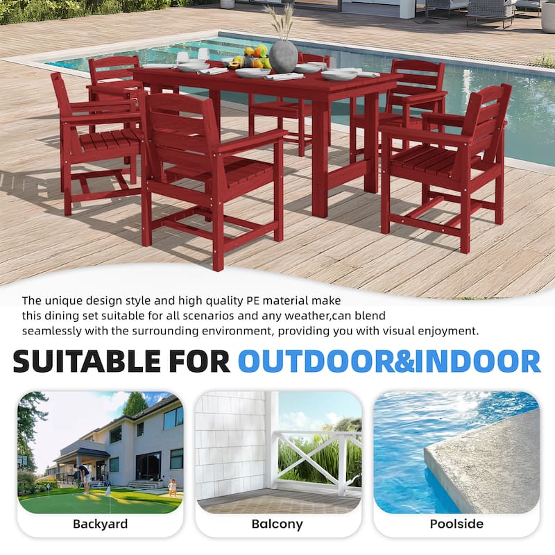7-Piece HDPE Outdoor Dining Table Sets with Umbrella Hole - 1-Table 6-Chairs