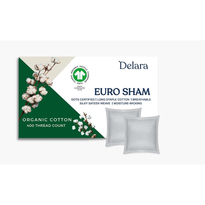 Delara GOTS Certified 100% Organic Cotton Euro Sham, 400 TC Long Staple Cotton,Ultra Soft, Moisture-Wicking, Smooth & Breathable
