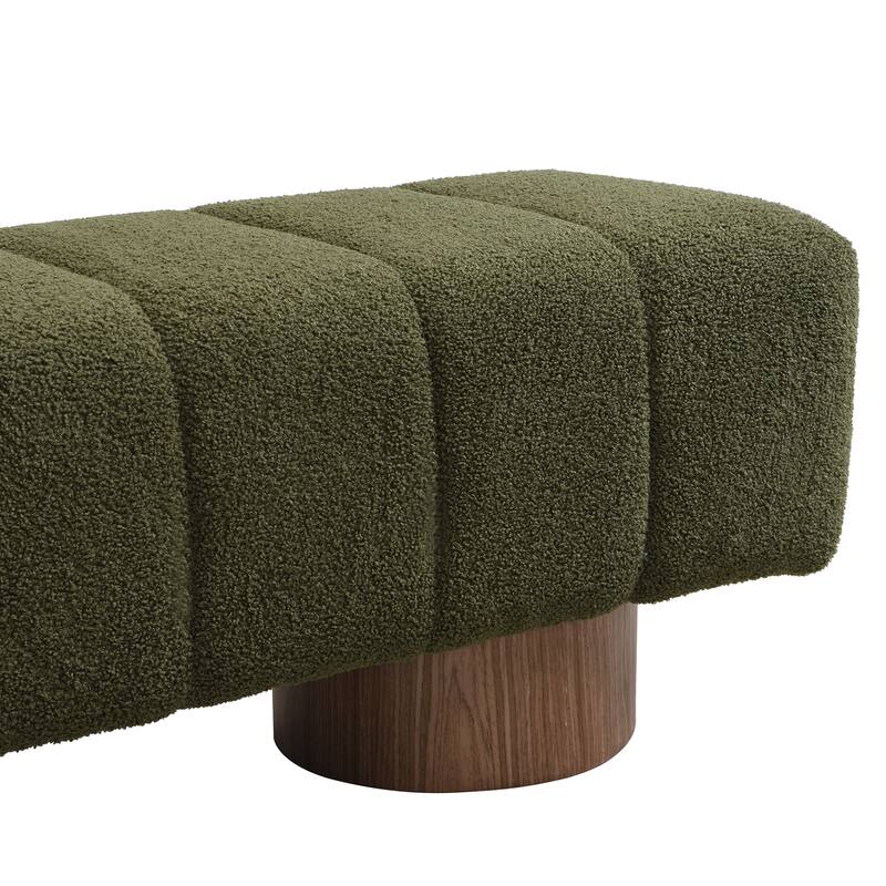Green Boucle No-Assembly Dining Bench Ottoman