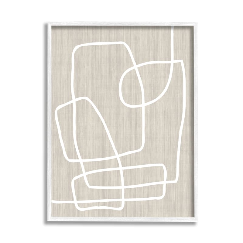 Stupell Contemporary White Line Shapes Minimal Grain Design Framed Wall Art - Beige - 16 x 20 - White