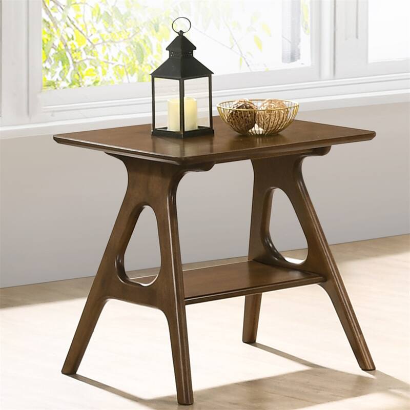 Mid-Century Modern Wood End Table with Shelf