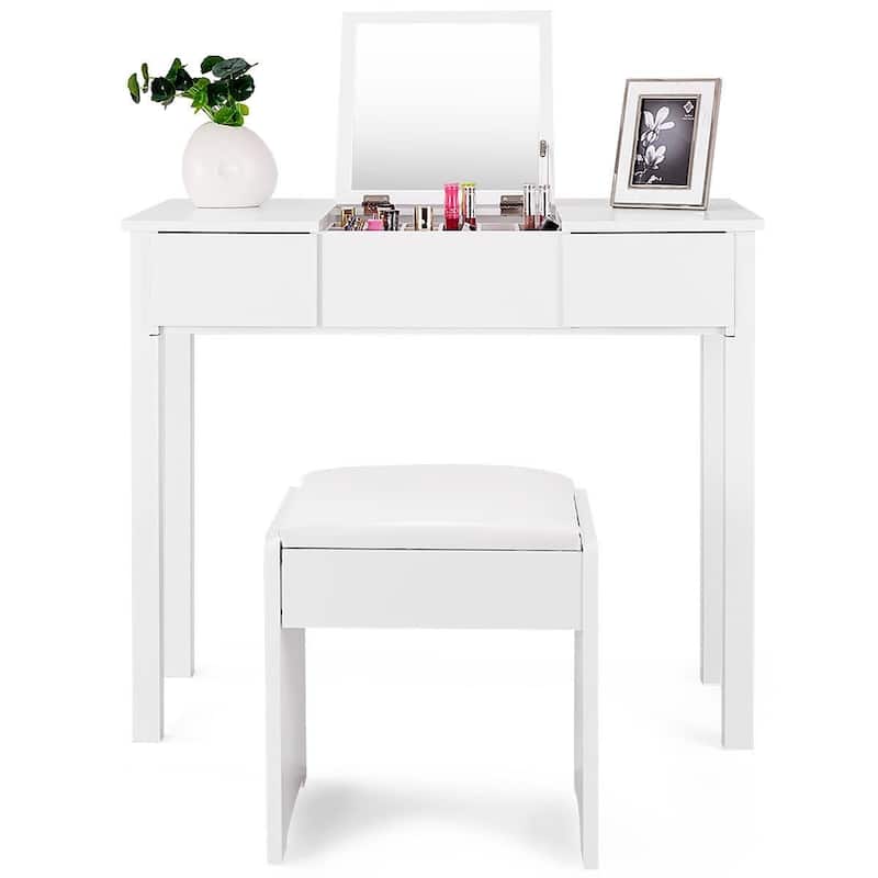 Vanity Makeup Dressing Table Set with Cell Storage Box-Black - 35.4" x 15.7" x 29.5" (L x W x H)