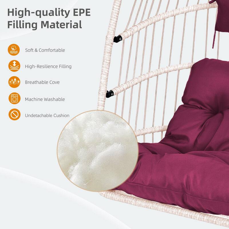 Outdoor Egg Hanging Chair with Stand, Patio Wicker Swing Egg Chair Indoor Swinging Chair Outdoor Hammock Egg Chair