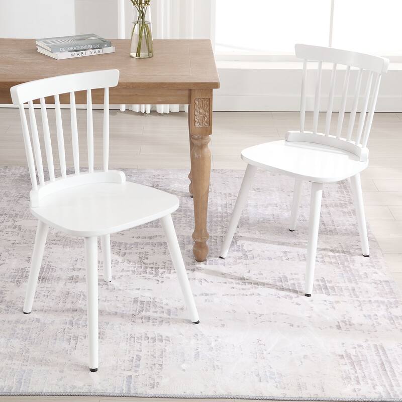 Solid Wood Spindle Back Windsor Dining Chairs Set of 2 - 33.3"H x 17.72"W x 19.7"D - Set of 2 - White