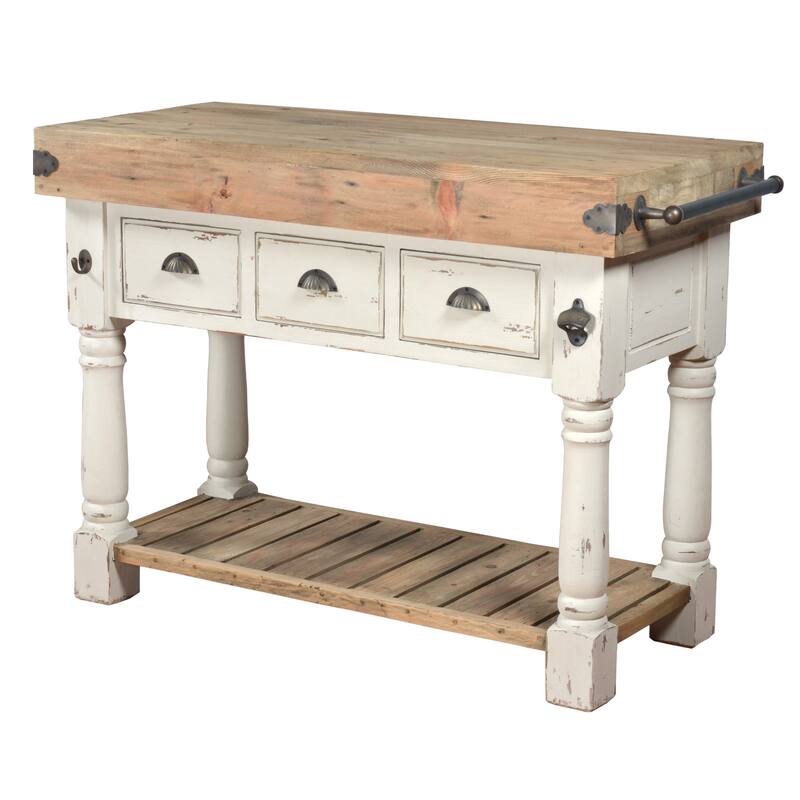Farmhouse Island Work Console White Chalk and Natural