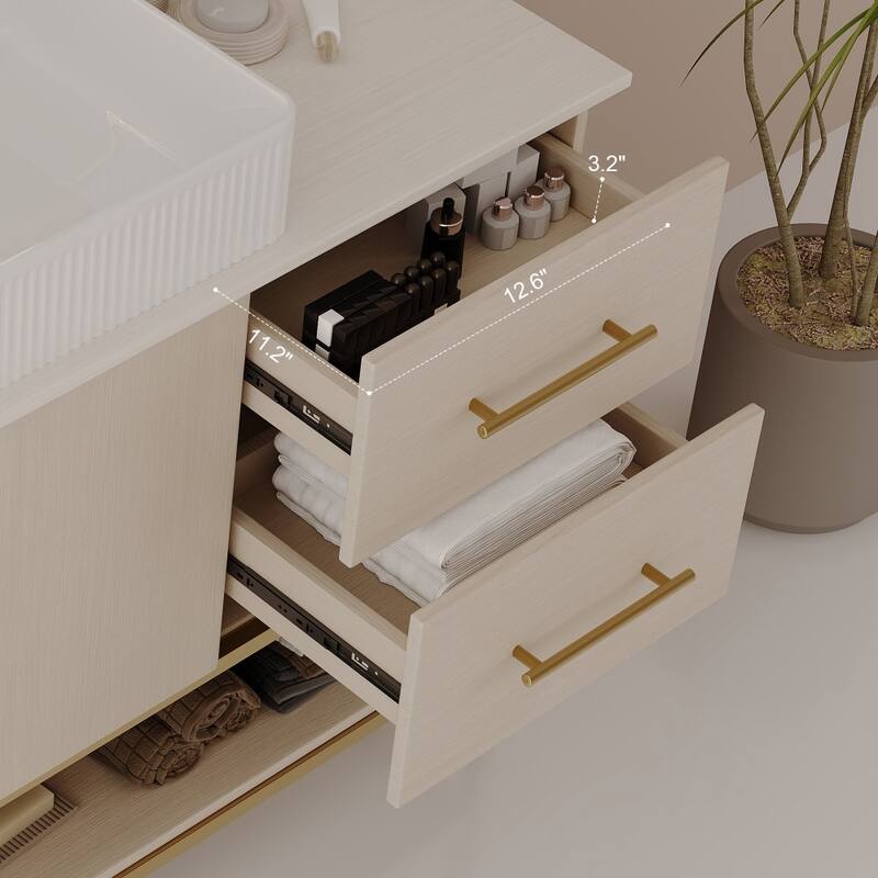 47.2" Contemporary Bathroom Vanity with Ceramic Vessel Sink and Storage