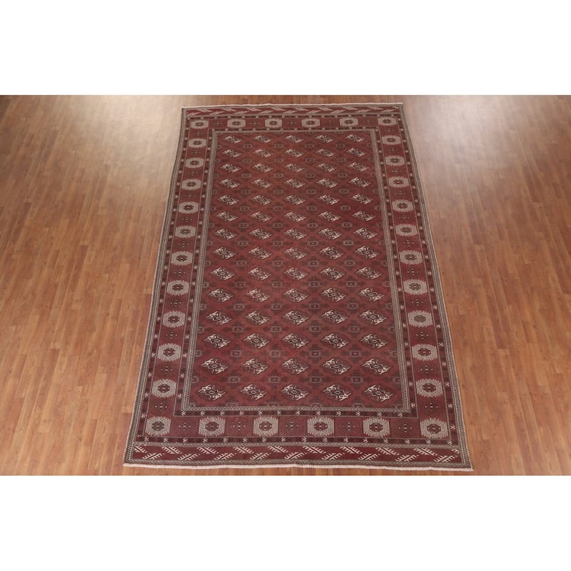 Hand Knotted Oriental 100% Wool Carpet Traditional All-Over Red Bokhara Area Rug - 12' 3'' X 8' 0''