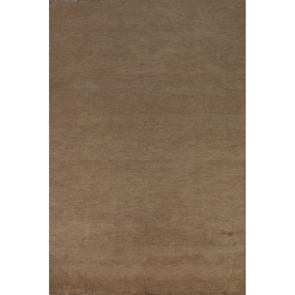Brown Solid Gabbeh Oriental Area Rug Handmade Wool Carpet - 6'9" x 10'0"
