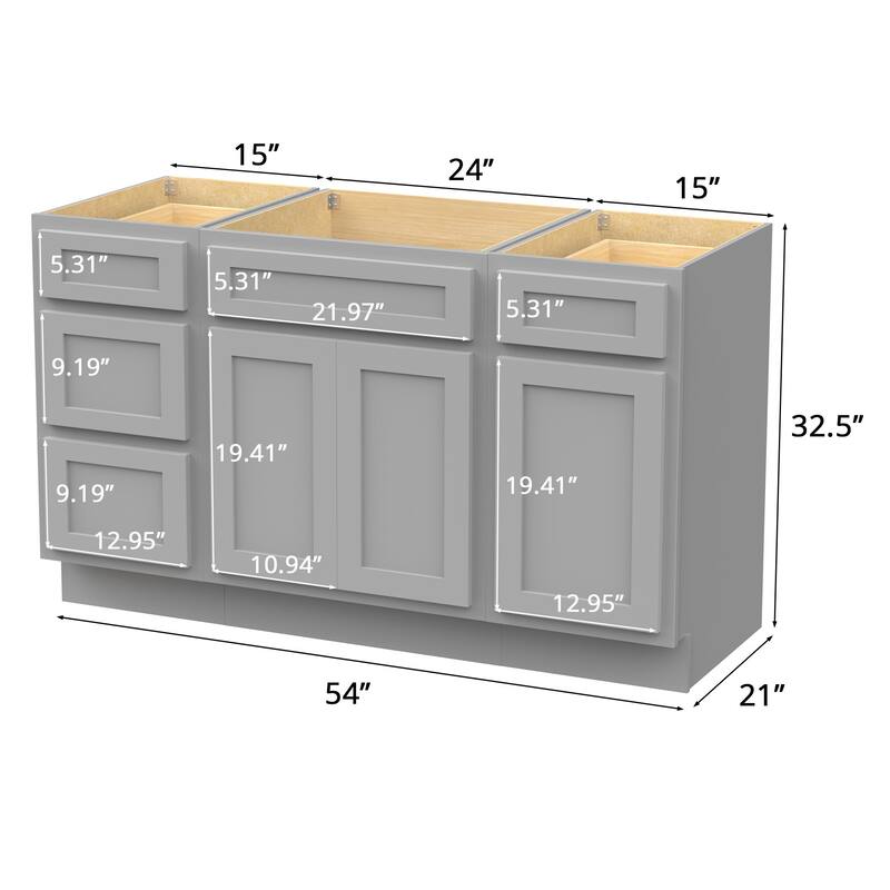 Vanity Art 54" Oak Freestanding Bathroom Vanity Cabinet without Top