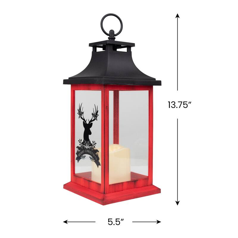 LED Lighted Merry Christmas Deer Flickering Candle Lantern - 13.75"