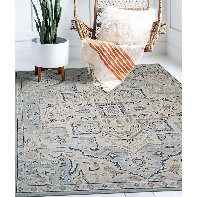 Home Decor Blue Hand-Knotted Wool Oriental Design Rug by EORC Luxurious Area Rug for Adding Timeless Elegance and Classic - 8' x 10' - Blue