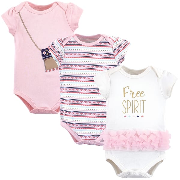 slide 1 of 1, Little Treasure Baby Girl Cotton Bodysuits 3pk, Free Spirit 0-3 Months - Free Spirit