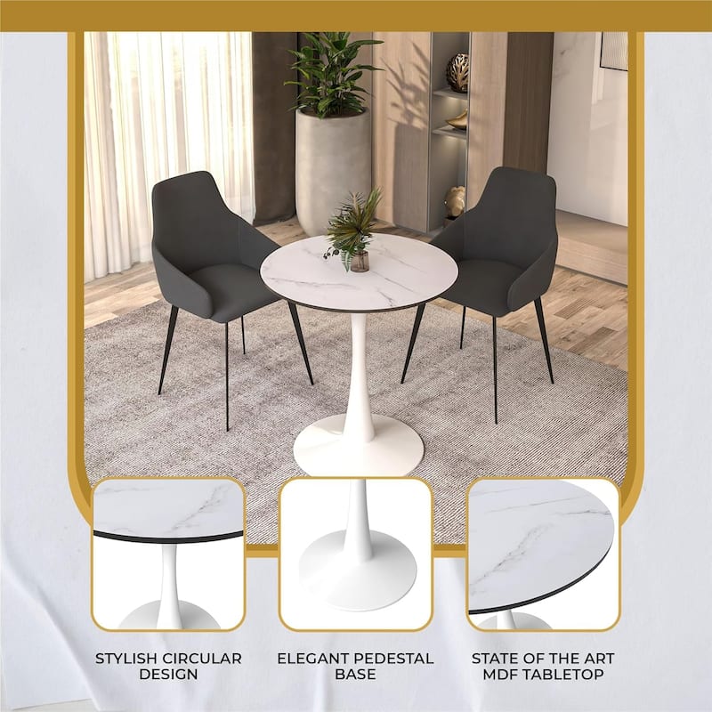 Bristol 24" Round Dining Table, Modern Pedestal Base Kitchen Table - Sintered Stone/MDF Top for Kitchen & Small Spaces