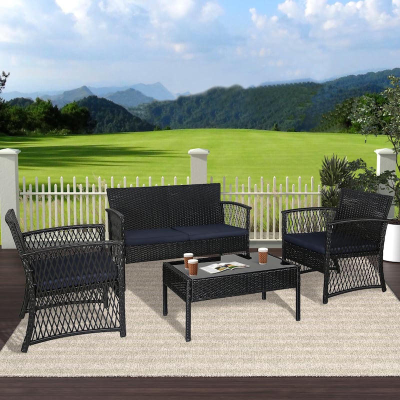 Madison Outdoor 4-Piece Rattan Patio Furniture Chat Set