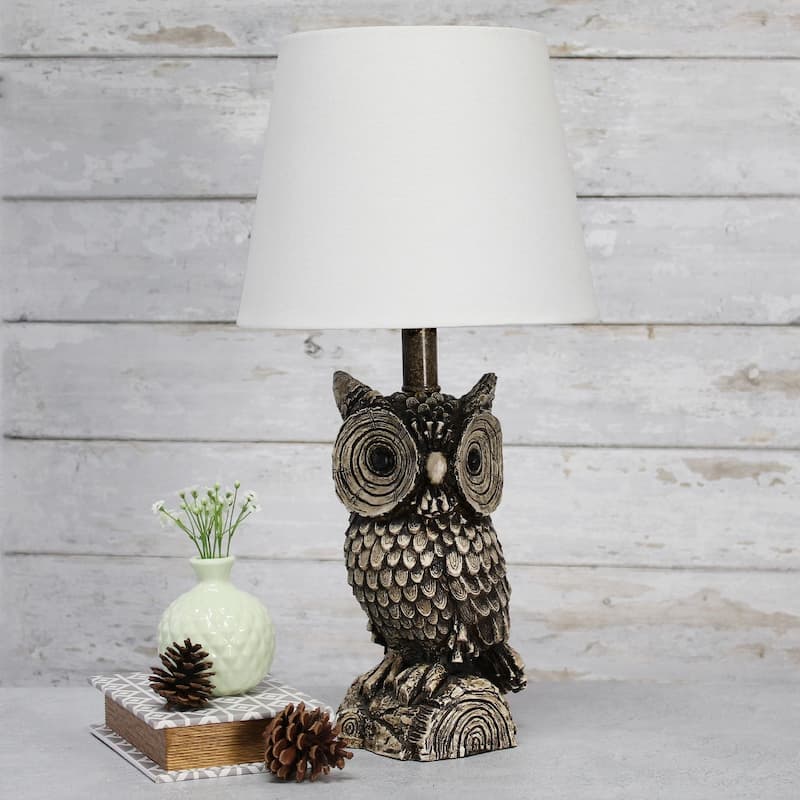 Night Owl Bedside Table Lamp with Tapered Drum Shade - 19.75" - Brown and White