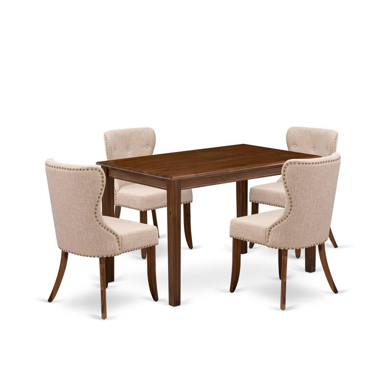 East West Furniture Kitchen Table Set- a Dining Table and Upholstered Parson Chairs, Antique Walnut(Pieces Option)