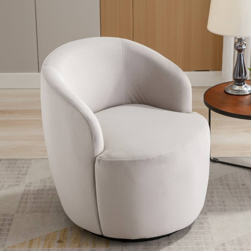 Velvet Fabric Swivel Accent Barrel Chair With Powder Coating Metal Ring