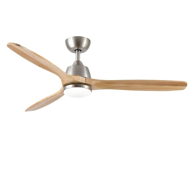 52" Wooden 6-Speed Noiceless Reversible DC Motor Ceiling Fan with Light and Remote - Brushed Nickel With Burly Wood Blades - 52 Inch D style
