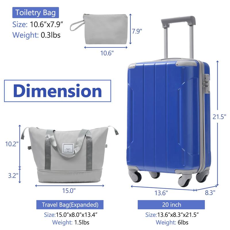 3 Piece ABS Hard Case Carry On Luggage with TSA Lock Spinner Wheels