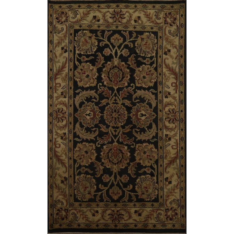 Hand Knotted Oriental 100% Wool Carpet Traditional All-Over Black Agra Area Rug - 8' 8'' X 5' 8''
