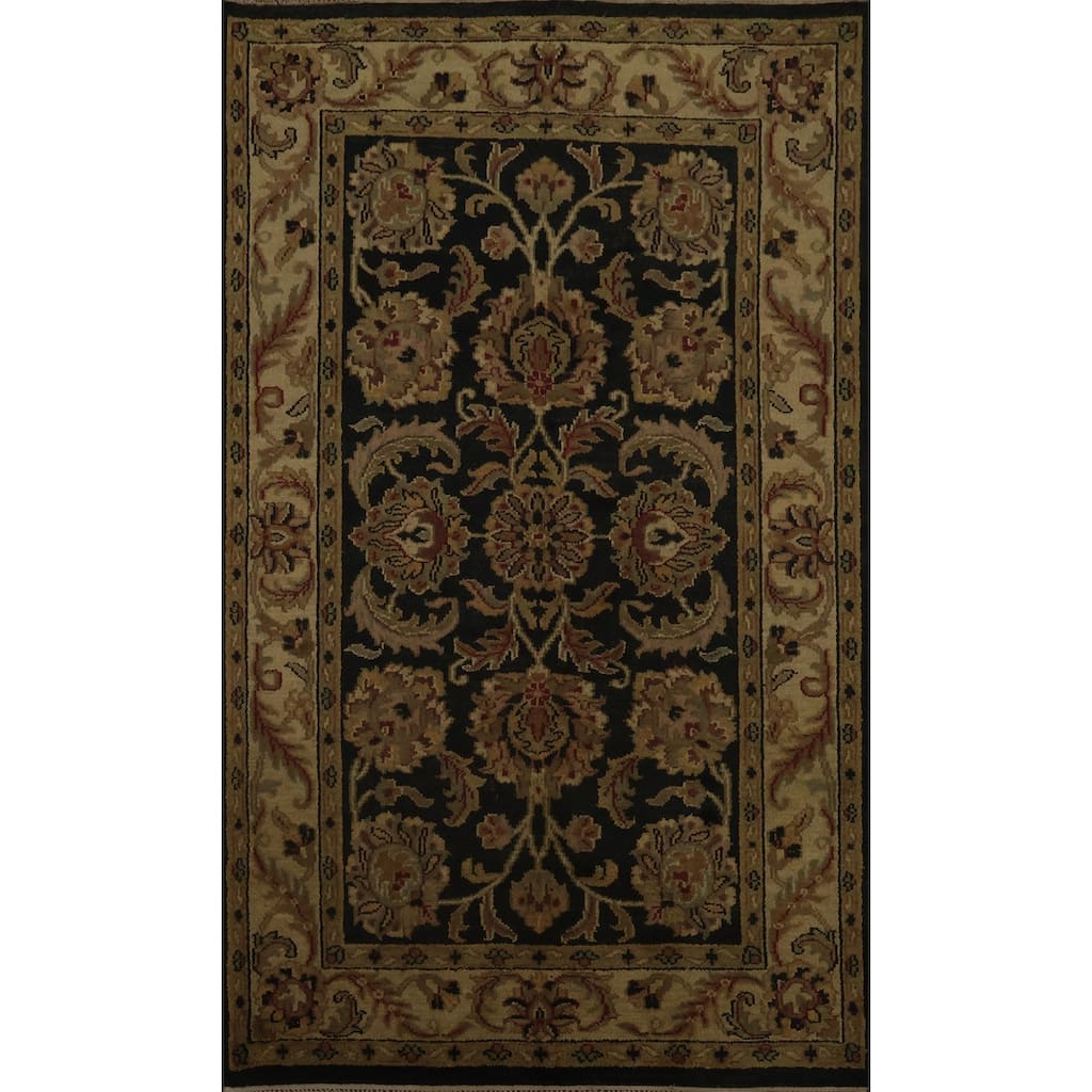 Hand Knotted Oriental 100% Wool Carpet Traditional All-Over Black Agra Area Rug - 8' 8'' X 5' 8''