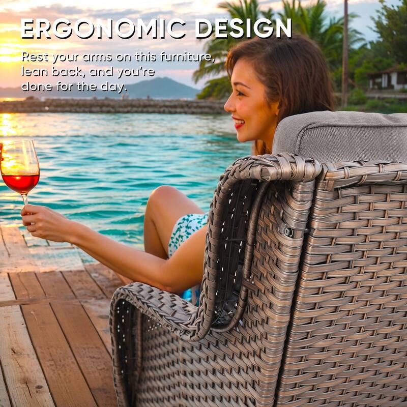 Patio Loveseat with Swivel Chair and Coffee Table - Grey cushion - Brown