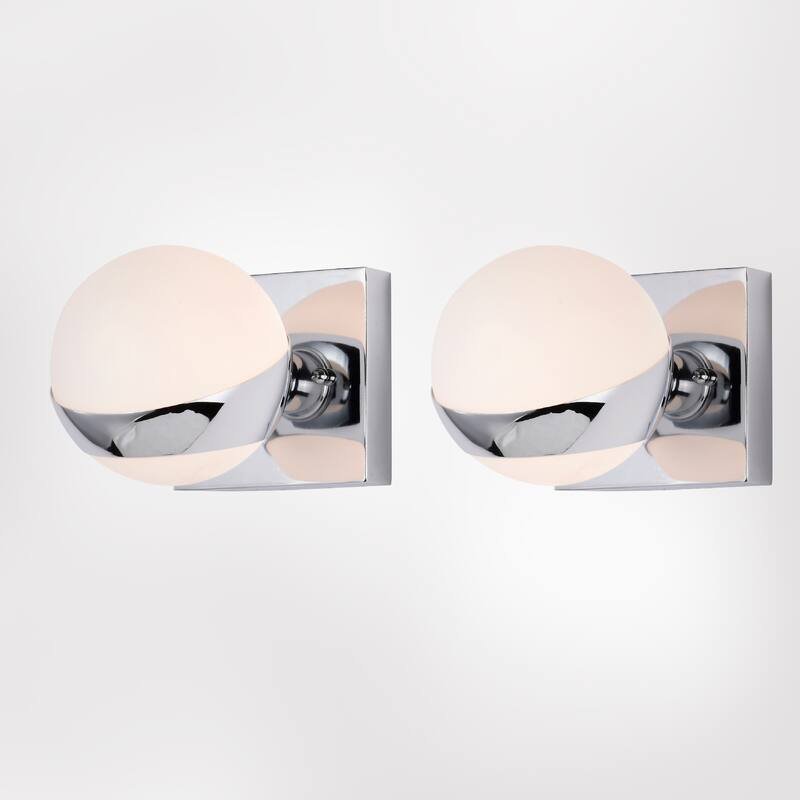 14 Inch Chrome Finish Orb Opaque Glass Wall Sconces 2 Light (SOLD AS A PAIR)