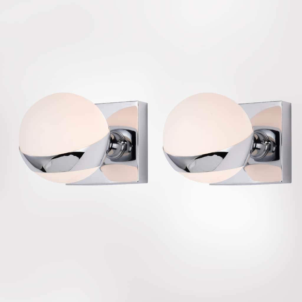 14 Inch Chrome Finish Orb Opaque Glass Wall Sconces 2 Light (SOLD AS A PAIR)
