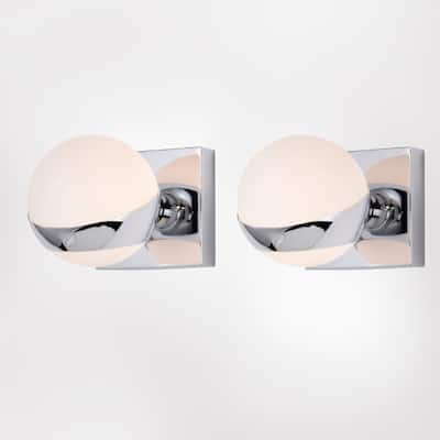 5 Inch Chrome Finish Orb Opaque Glass Wall Sconces 1 Light (SOLD AS A PAIR)