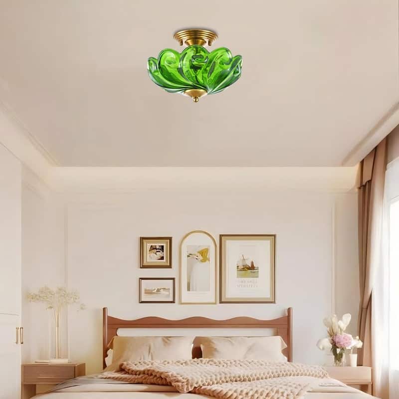 3 Light semi flush mount lighting green ceiling lighting glass bedroom light