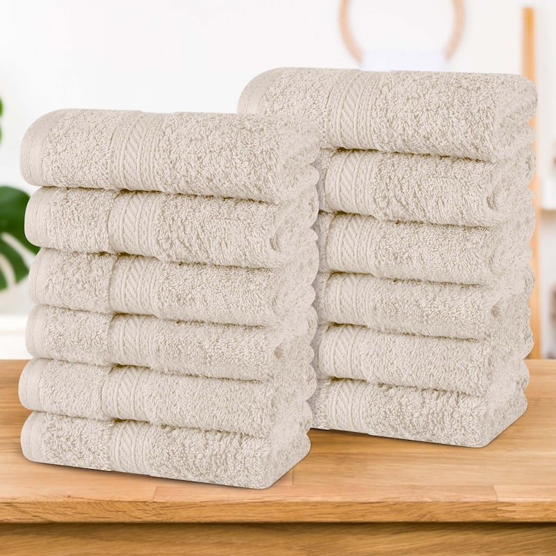 Superior Atlas Cotton Plush Heavyweight Face Towel Washcloth Set of 12 - Ivory