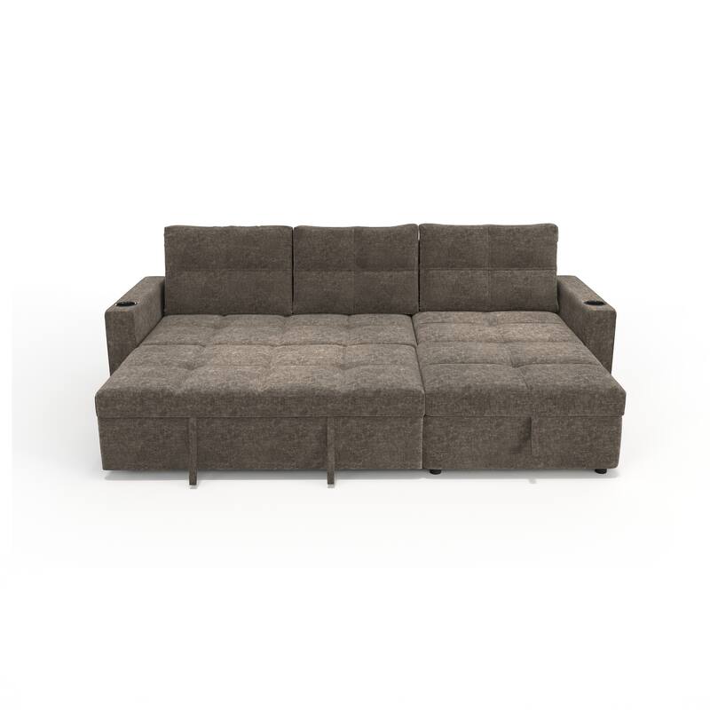 Modern Contemporary Convertible Chaise Storage Sleeper Sectional