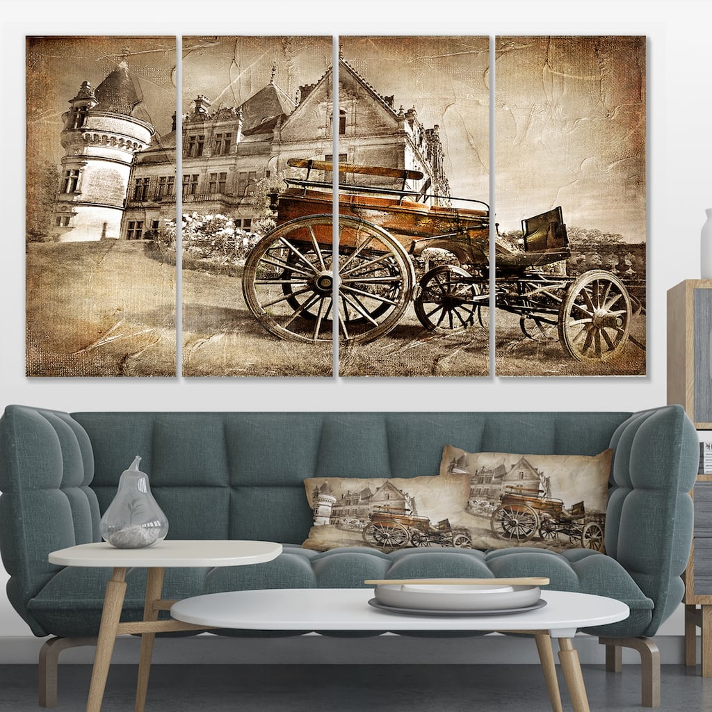 Designart "Medieval Castle with Carriage" Contemporary Canvas Art Print