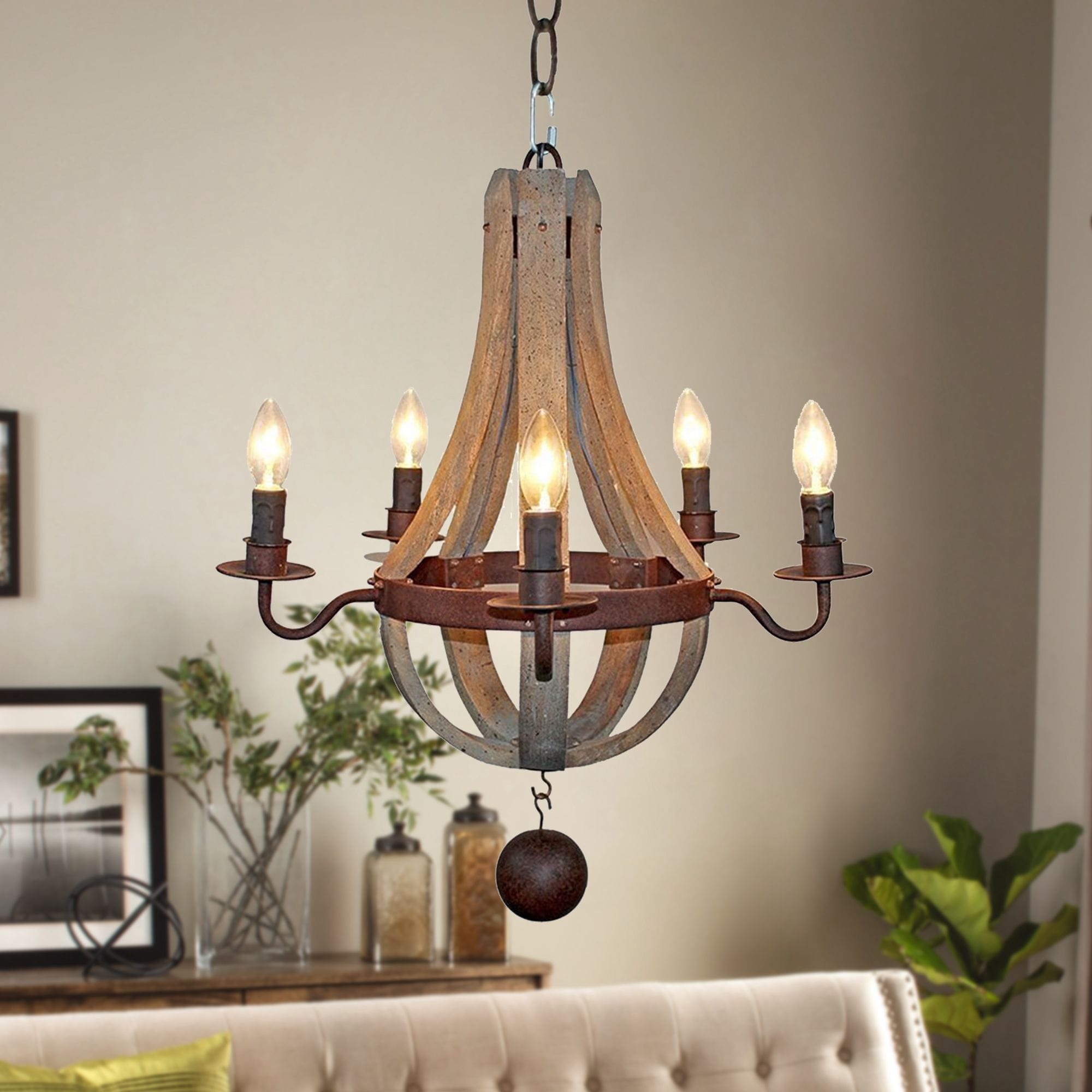 Rustic 5-Light Distressed Wood Chandelier - Chandeliers For Bedrooms by Overstock.com