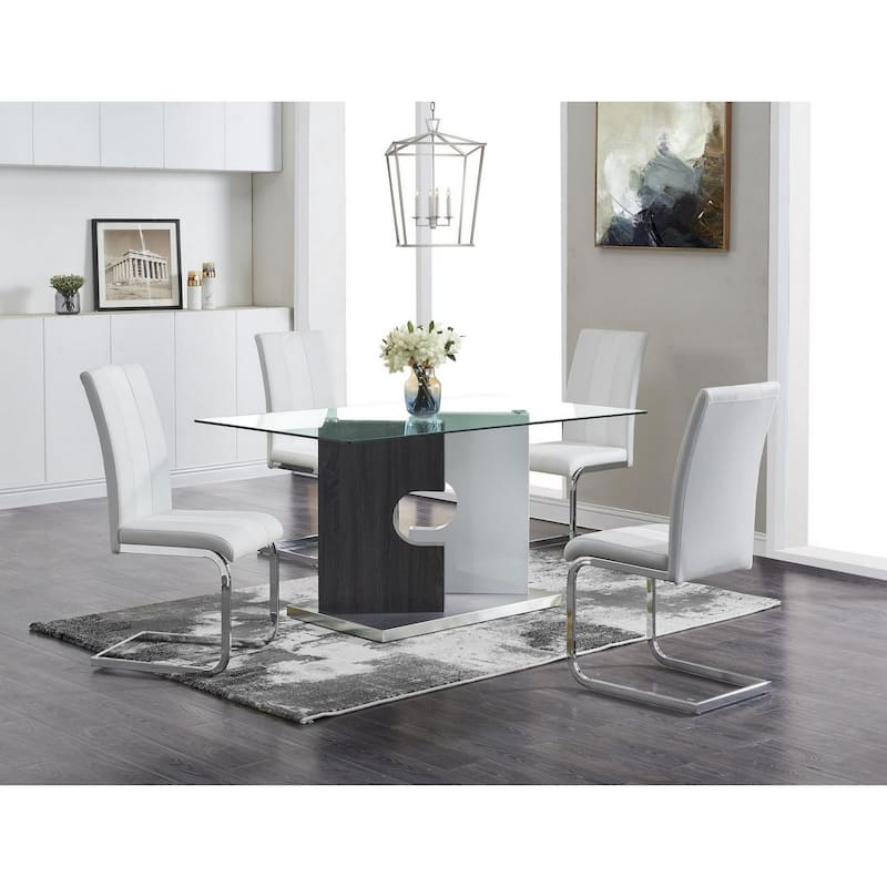 Contemporary Puzzle Gray and White Double Base Glass Dining Table - Grey