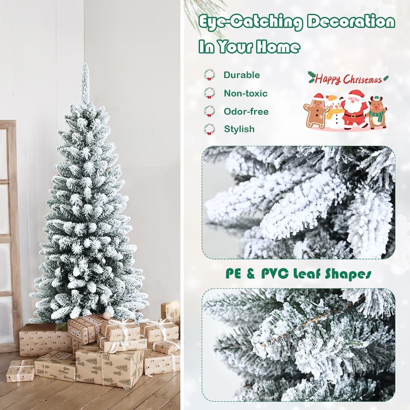 4.5ft Snow-Flocked Hinged Artificial Christmas Pencil Tree w/ 373 - See details
