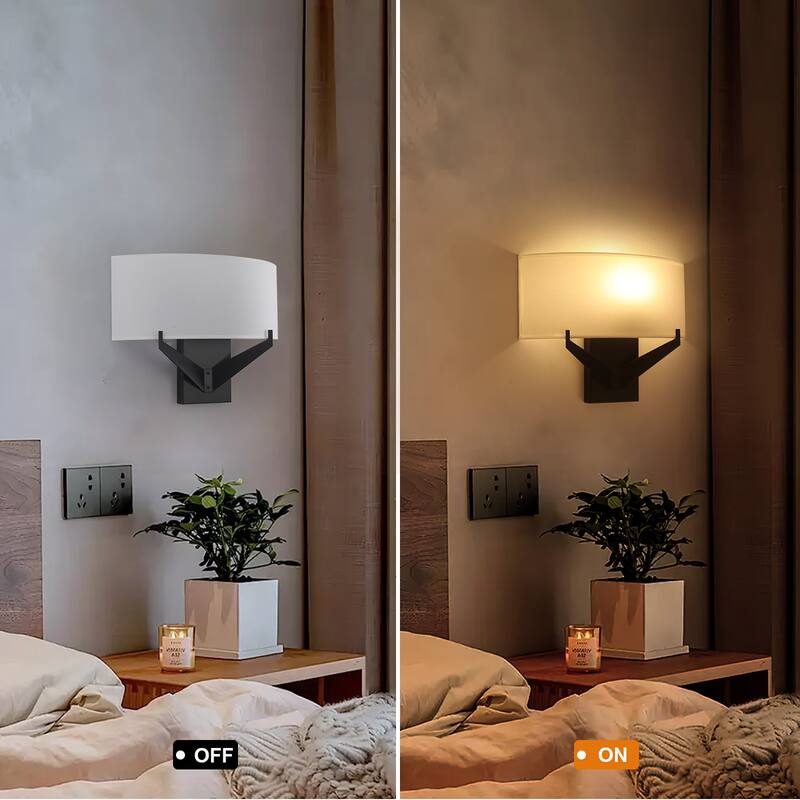 1 - Light Semi - Flush Wall Sconce with Fabric Shade - Matte Black