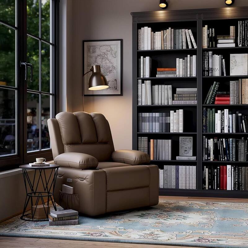 360° Rotation Manual Rocking Chair, Recliner Sofa Chair with Heat & Massage