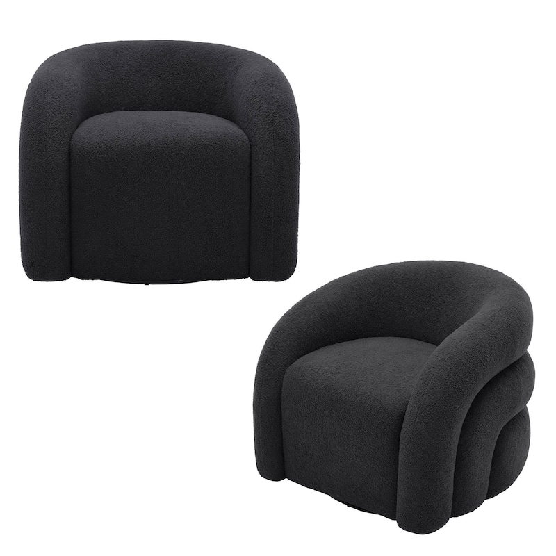 Boucle Swivel Accent Chair Round Barrel Armchair Set of 2