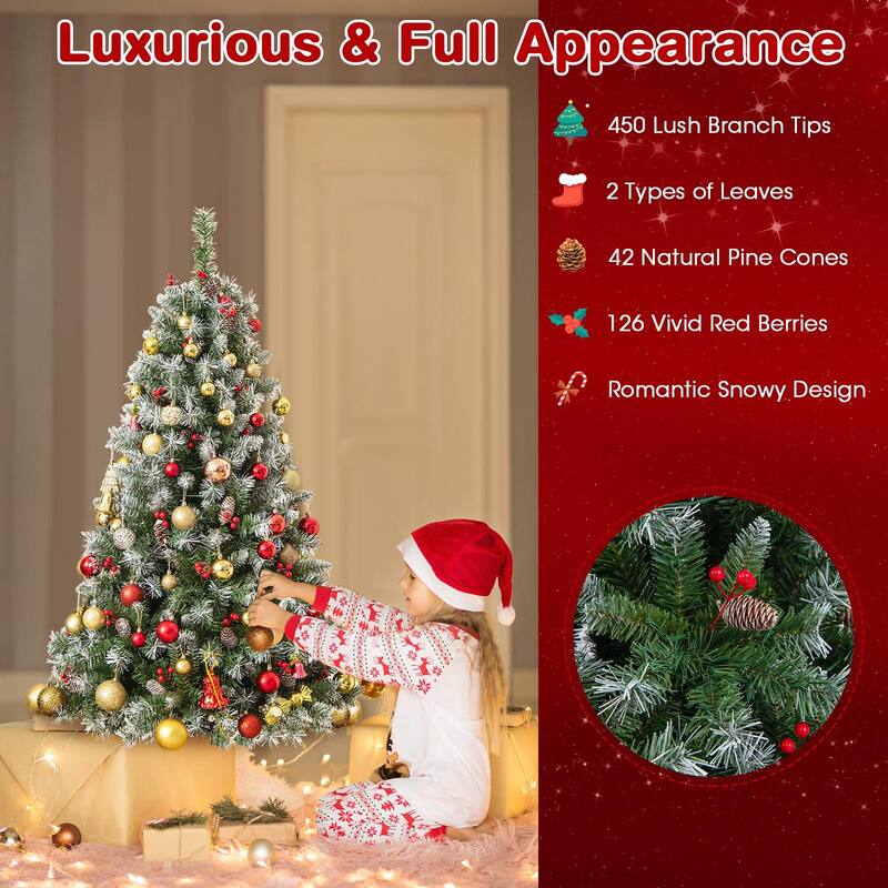 Gymax 5 FT Pre-Lit Christmas Tree Artificial Hinged Christmas Tree w/