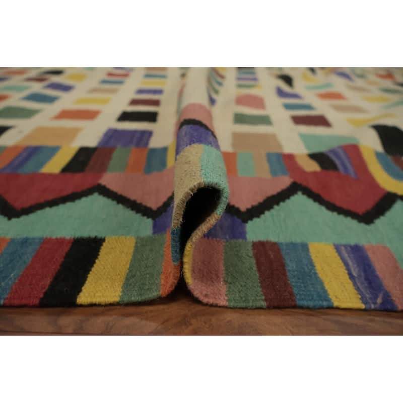 Hand Woven Oriental 100% Wool Carpet Southwestern Modern Beige & Ivories Kilim Area Rug - 10' 0'' X 8' 5''