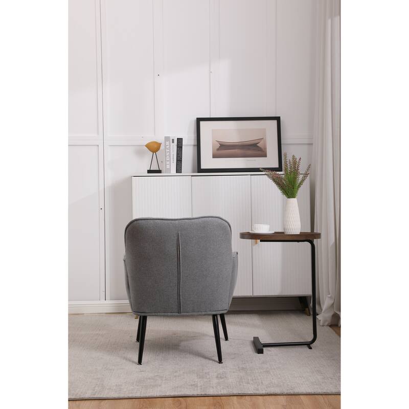 Modern Mid Century Chair Linen Sherpa Armchair for Living Room Bedroom Office Easy Assemble
