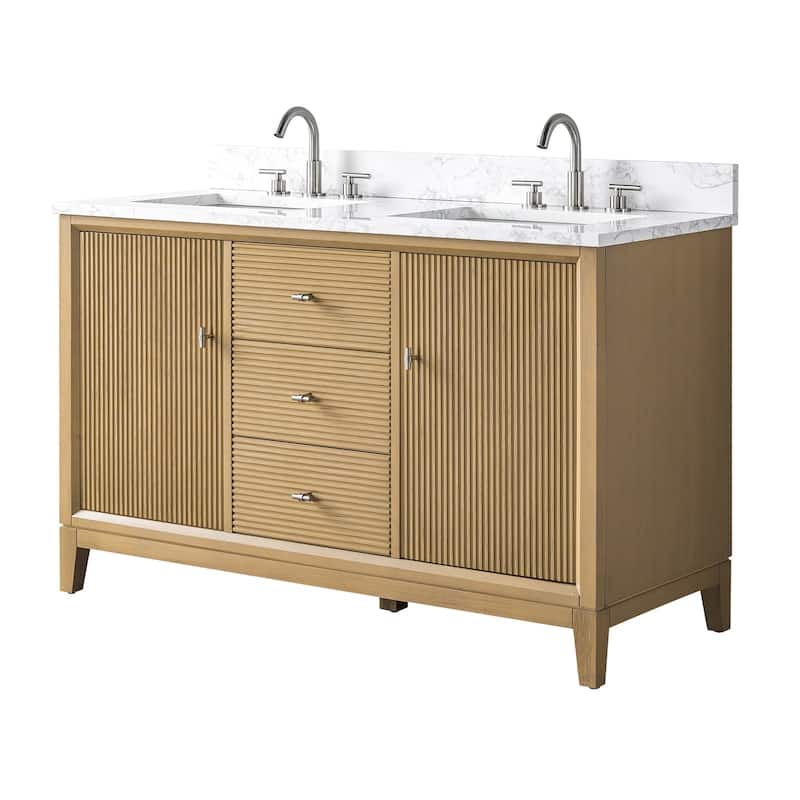 Vanity Art 54" Freestanding Bathroom Vanity with Engineered Marble Top and Sinks
