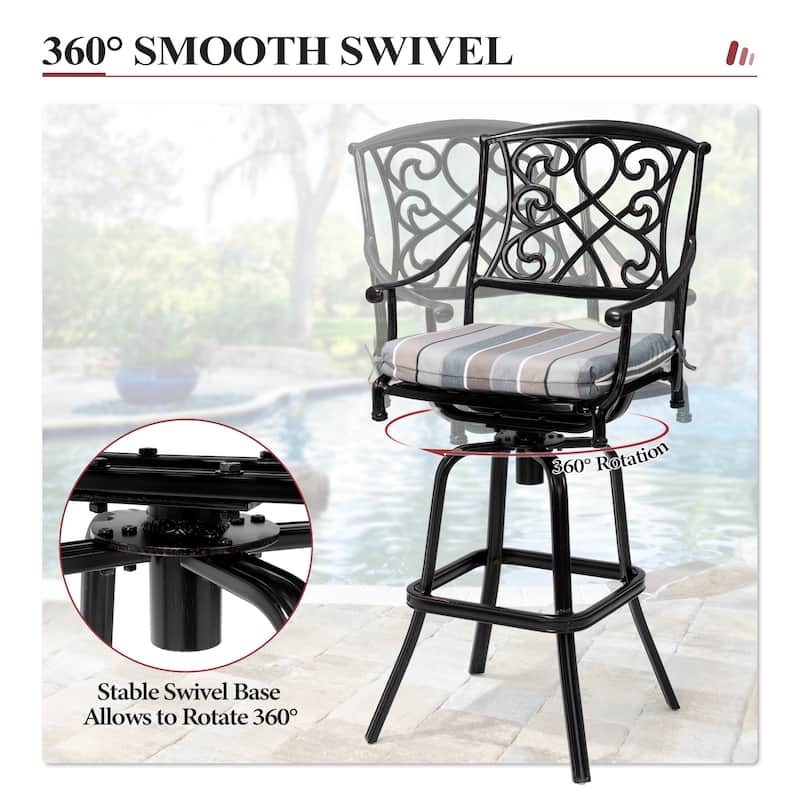 3/5-Piece Patio Bar Stool Set Cast Aluminum Swivel Bar Stools with Sunbrella Fabric Cushion
