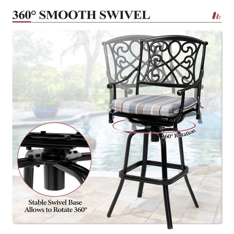 Set of 2/4 Outdoor Cast Aluminum Swivel Bar Stools with Sunbrella Fabric Cushion