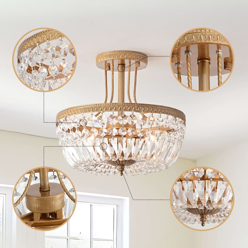 Jessica Crystal Basket 3-light Semi-Flush Mount Chandelier
