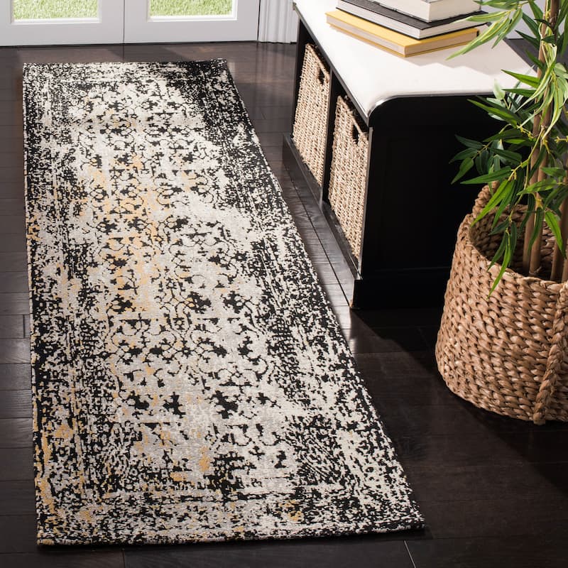 SAFAVIEH Classic Vintage Boho Milyonka Distressed Oriental Cotton Rug - 2'3" x 8' Runner - Black/Silver