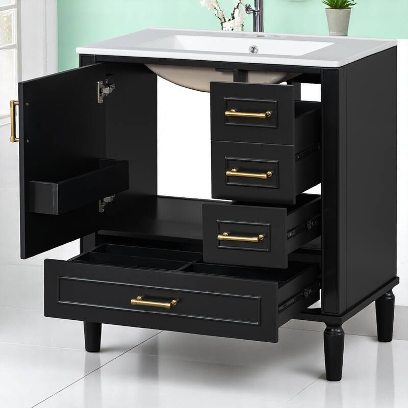 30" Bathroom Vanity with Sink, Freestanding Storage Cabinet with 3 Drawers, Soft-Close Door, Ceramic Basin,Bathroom Cabinet